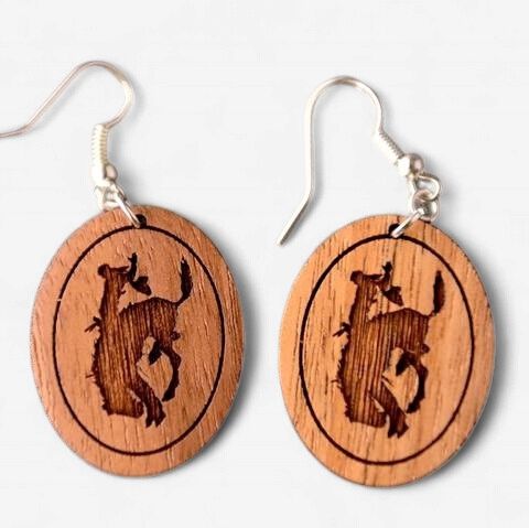 Pendleton Round-Up Wooden Oval Bucking Horse Earrings