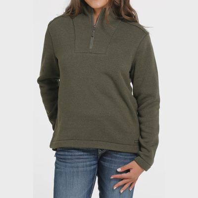 Ladies Cinch Pendleton Round-Up Olive 1/4 Zip Pullover