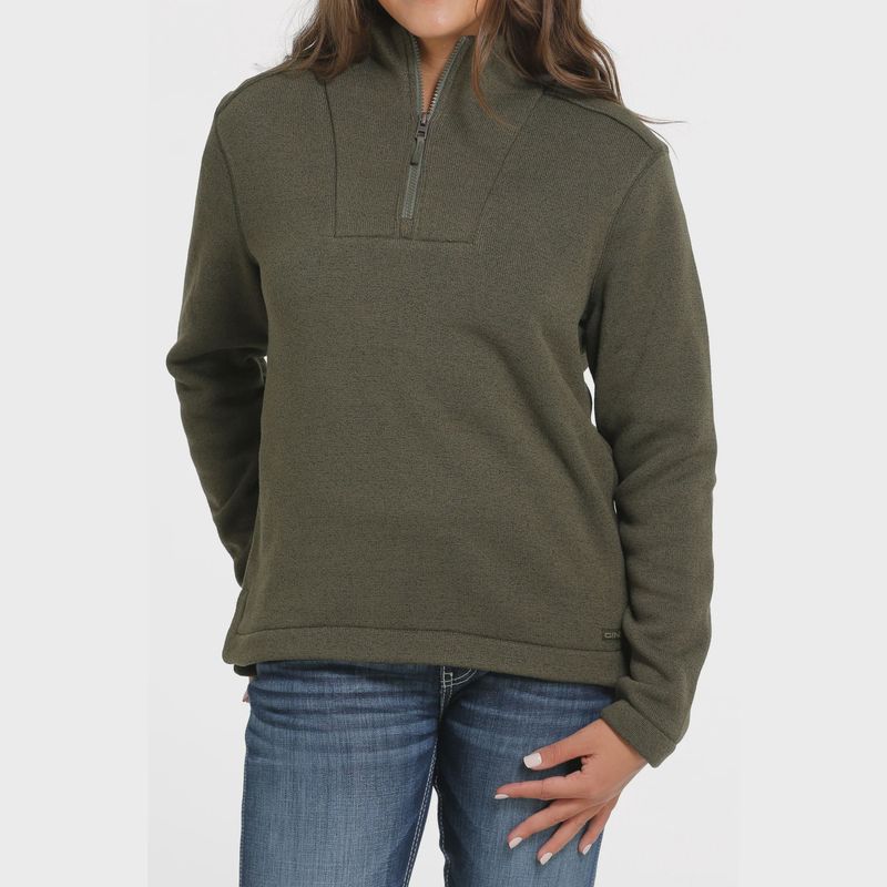 Ladies Cinch Pendleton Round-Up Olive 1/4 Zip Pullover