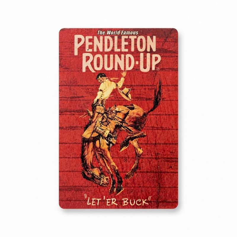 Pendleton Round-Up Wooden Barnwood Postcard