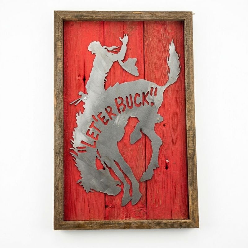 Pendleton Round-Up Framed Barnwood Metal Horse Sign