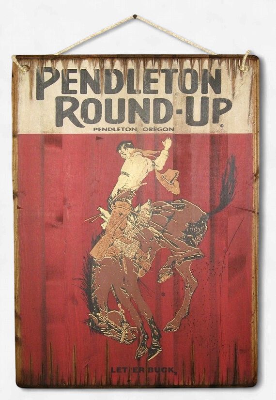 Large Pendleton Round-Up Wooden Sign