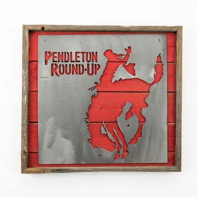 Pendleton Round-Up Framed Barnwood Square Metal Sign