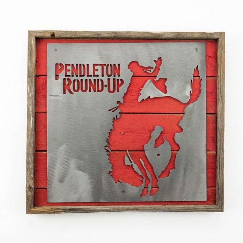 Pendleton Round-Up Framed Barnwood Square Metal Sign
