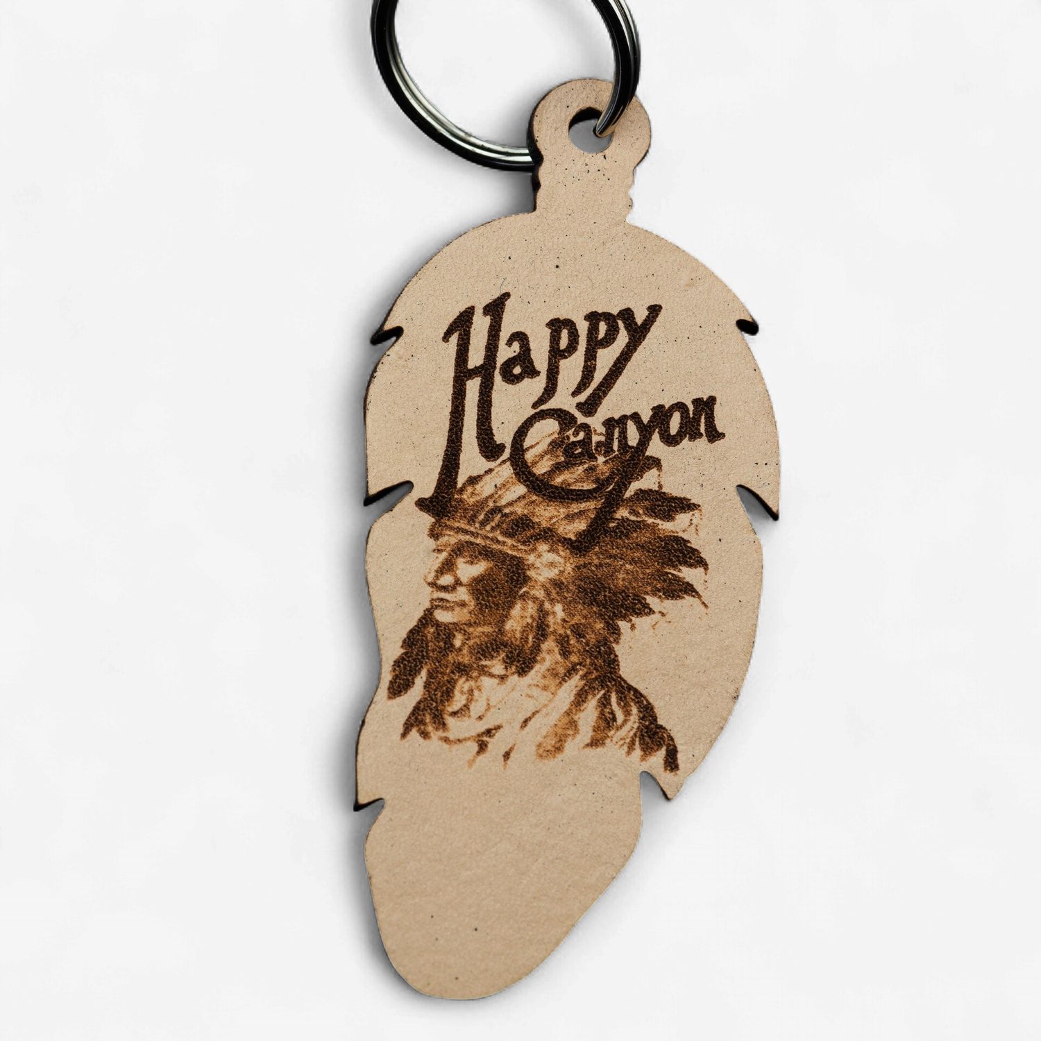 Happy Canyon Leather Feather Keychain