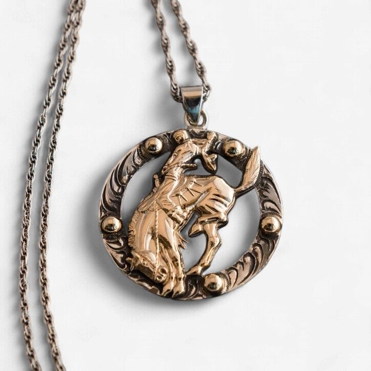 Pendleton Round-Up Vogt Gold Bucking Horse Necklace