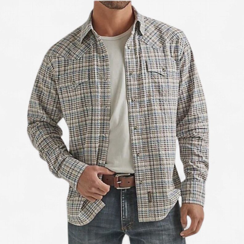 Men's Wrangler Pendleton Round-Up Plaid Retro Long Sleeve Snap