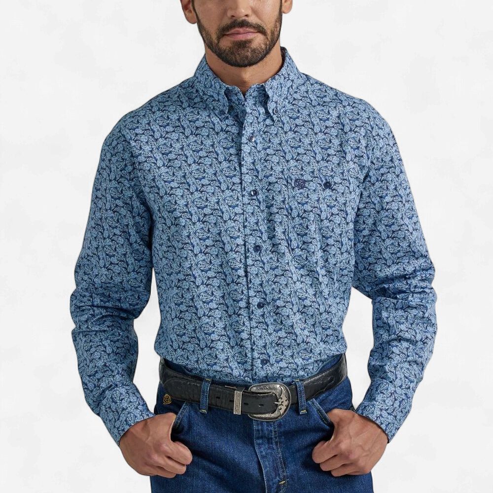Men's Wrangler Pendleton Round-Up Blue Paisley  Long Sleeve Button Up