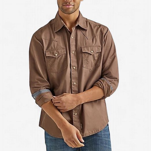 Men's Wrangler Pendleton Round-Up Brown Retro Long Sleeve Snap