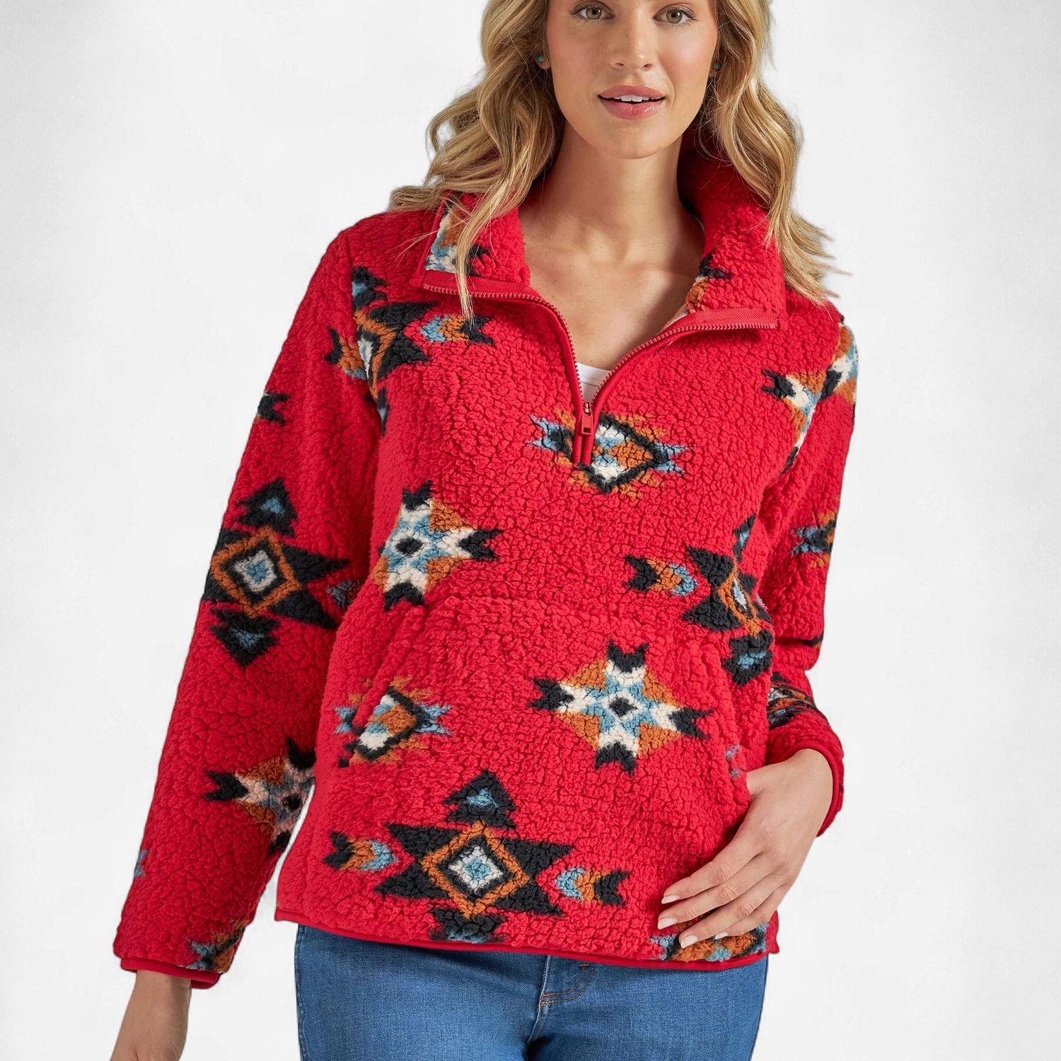 Ladies Wrangler Pendleton Round-Up Red 1/4 Zip Pullover