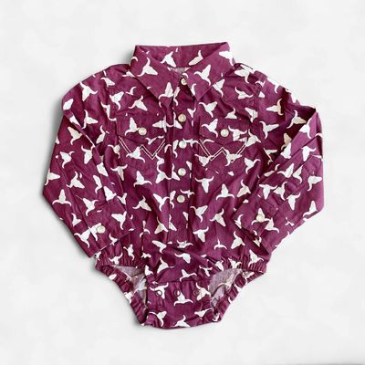 Infant Girls Wrangler Pendleton Round Up Burgundy Long Sleeve Onesie