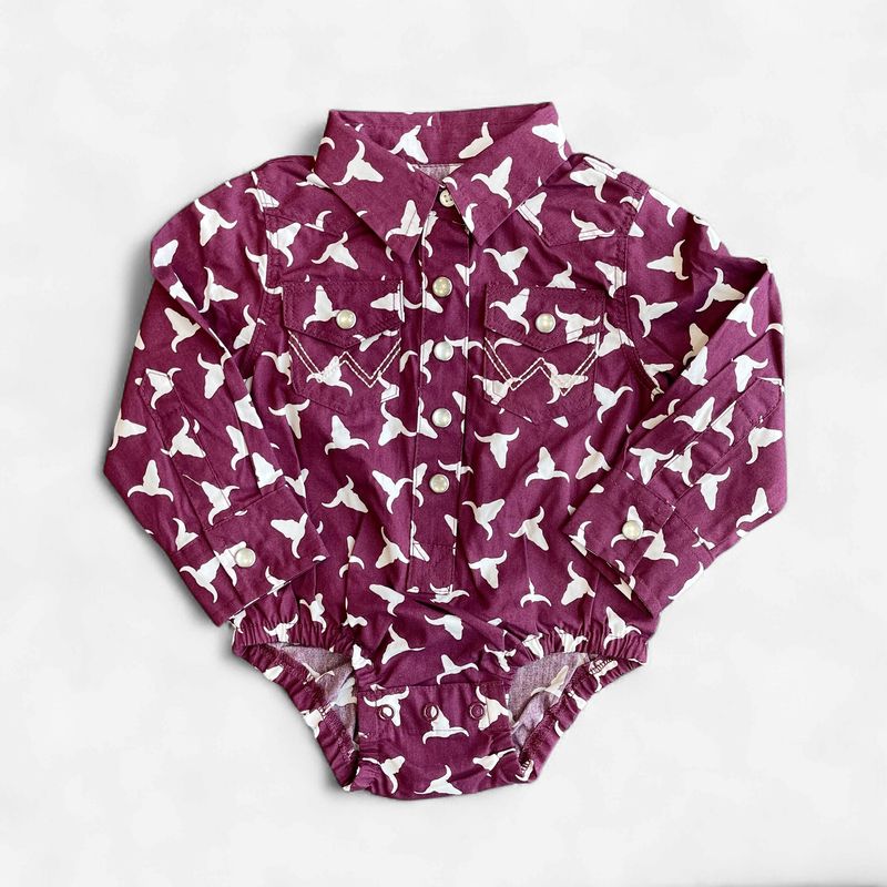 Infant Girls Wrangler Pendleton Round Up Burgundy Long Sleeve Onesie