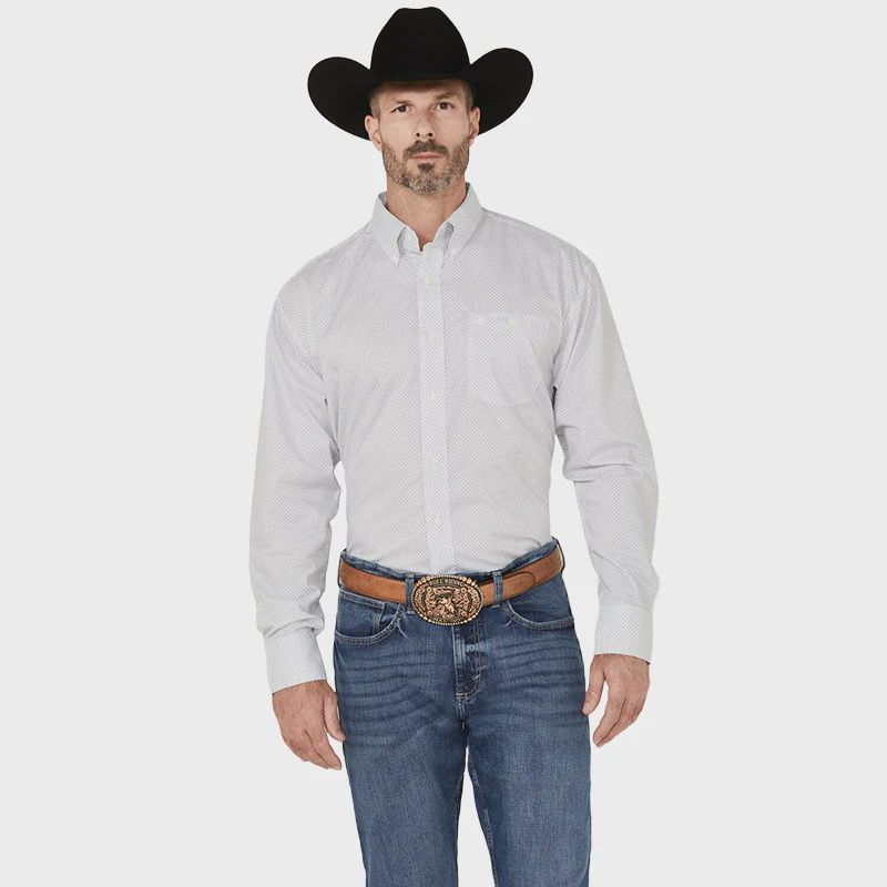 Men's Wrangler Pendleton Round-Up Blue/White Diamond Long Sleeve Button Up