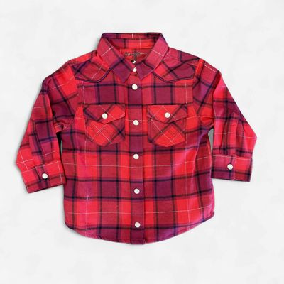 Toddler Girls Wrangler Pendleton Round-Up Red Plaid Long Sleeve Snap