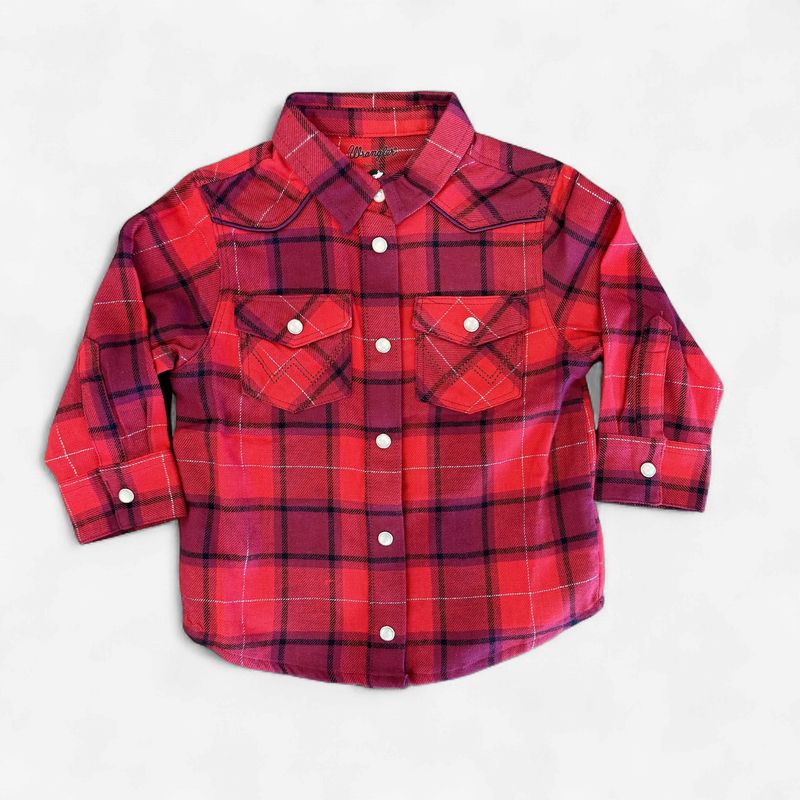 Toddler Girls Wrangler Pendleton Round-Up Red Plaid Long Sleeve Snap
