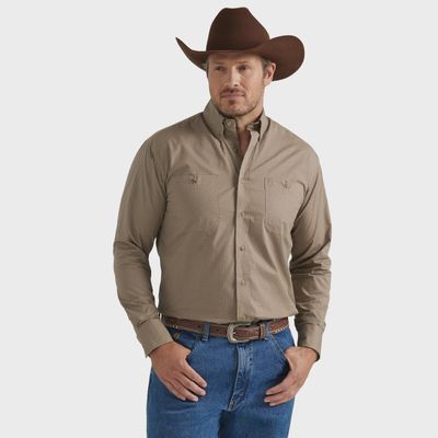 Men's Wrangler Pendleton Round-Up Brown Dot Long Sleeve Button Up