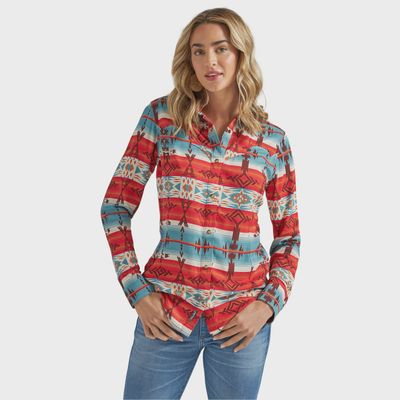 Ladies Wrangler Pendleton Round-Up Red Retro Long Sleeve Snap