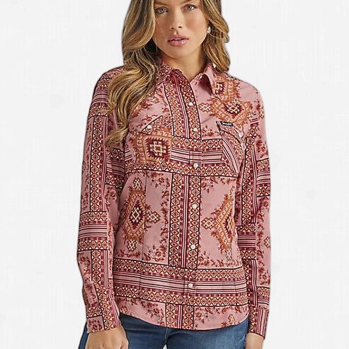 Ladies Wrangler Pendleton Round-Up Western Rose Long Sleeve Snap