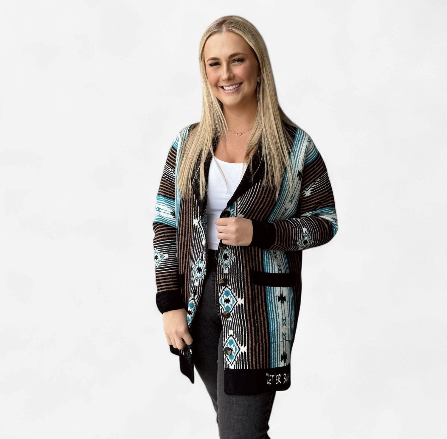 Ladies Wrangler Pendleton Round-Up Geo Shawl Collar Cardigan