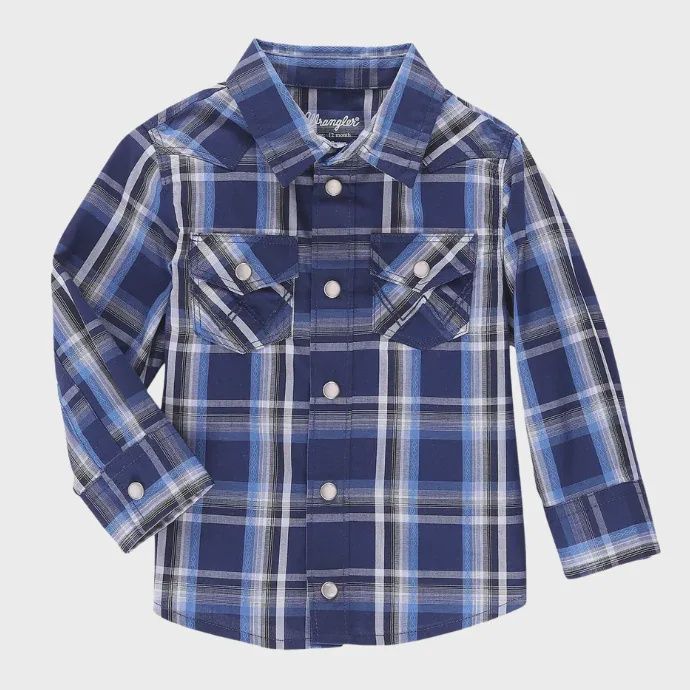 Toddler Wrangler Pendleton Round-Up Blue Plaid Long Sleeve Snap