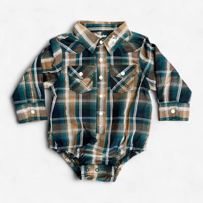 Infant Wrangler Pendleton Round-Up Green Plaid Long Sleeve Onesie