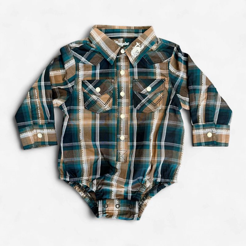Infant Wrangler Pendleton Round-Up Green Plaid Long Sleeve Onesie