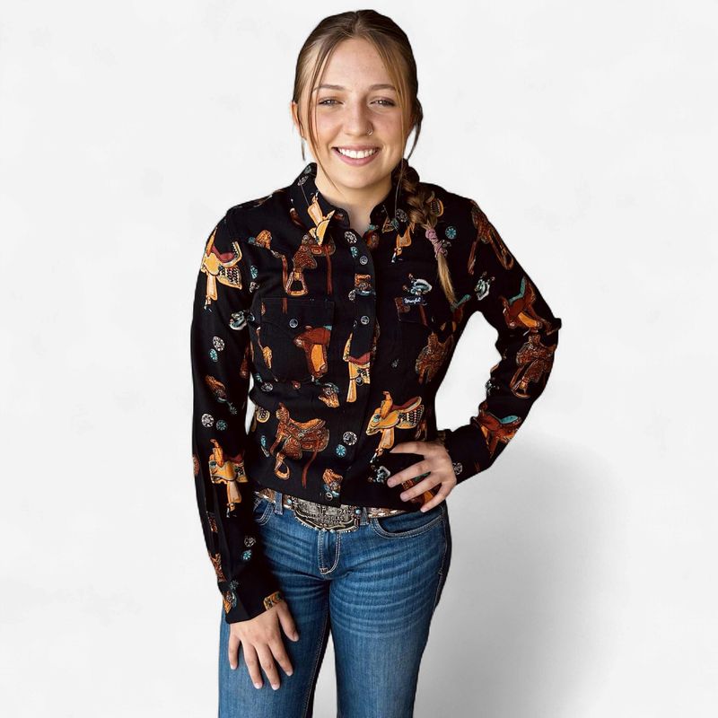 Ladies Wrangler Pendleton Round-Up Saddle Up Long Sleeve Snap