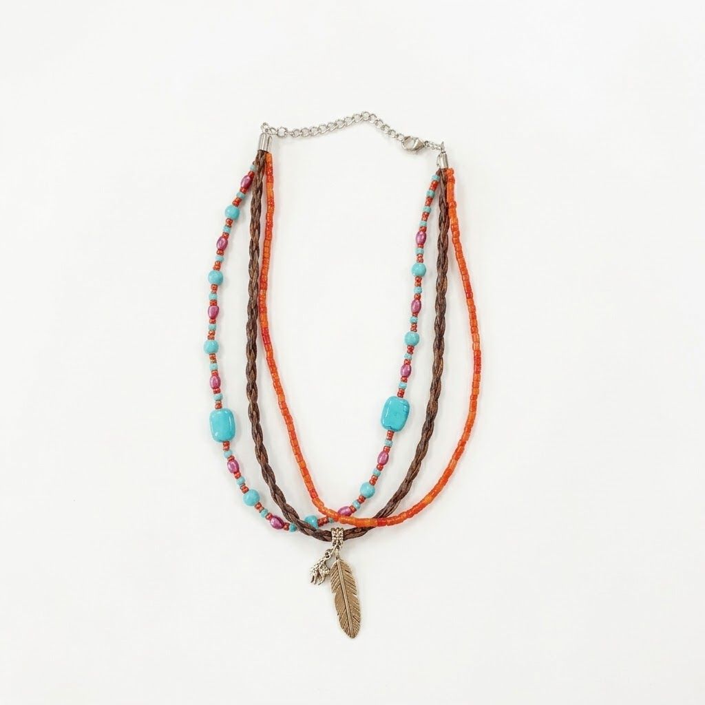Pendleton Round-Up Horse Hair Feather Necklace