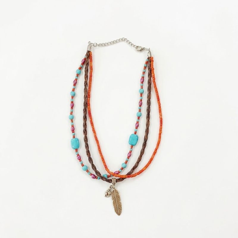 Pendleton Round-Up Horse Hair Feather Necklace