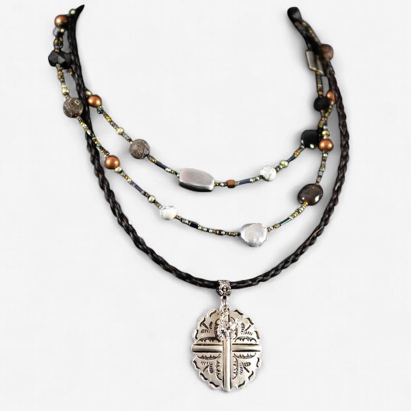 Pendleton Round-Up Brown Layered Horse Hair Necklace