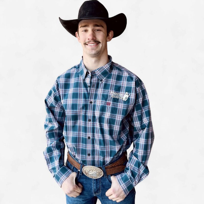 Men's Cinch Pendleton Round-Up Teal Plaid Long Sleeve Button Up