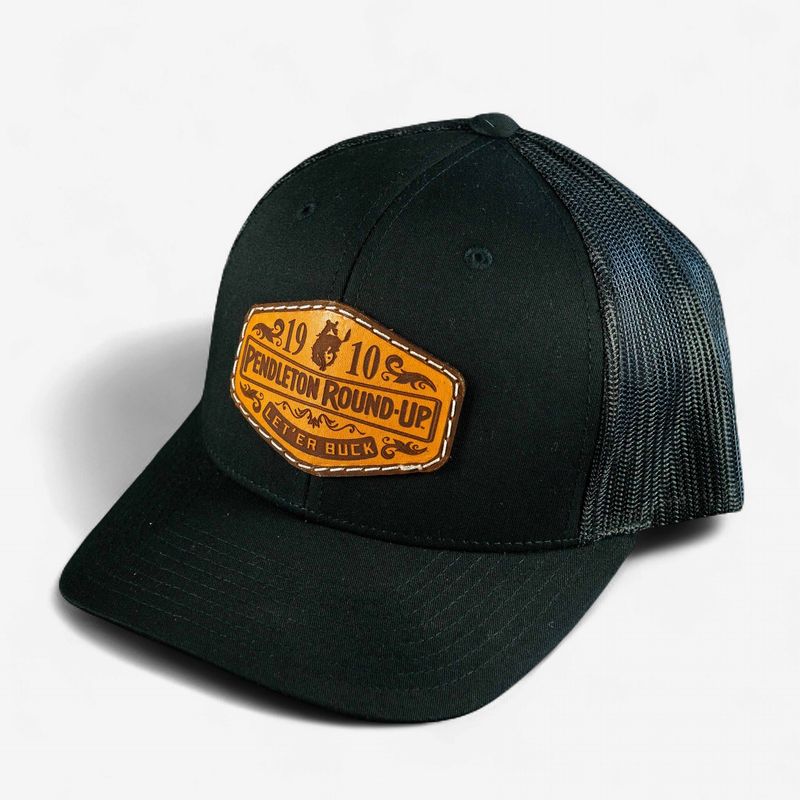 Pendleton Round-Up Black Leather Patch Hat