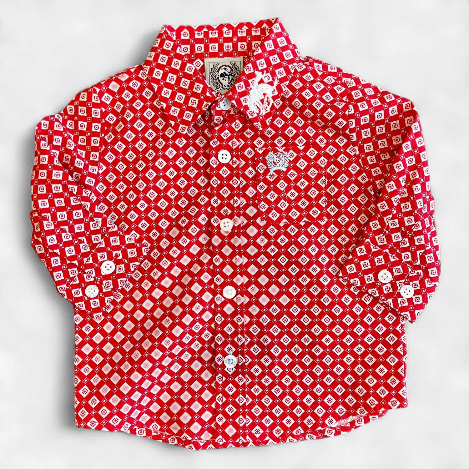 Infant Cinch Pendleton Round-Up Red White Diamond Long Sleeve Button Up
