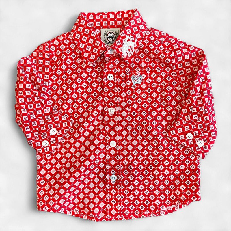 Infant Cinch Pendleton Round-Up Red White Diamond Long Sleeve Button Up