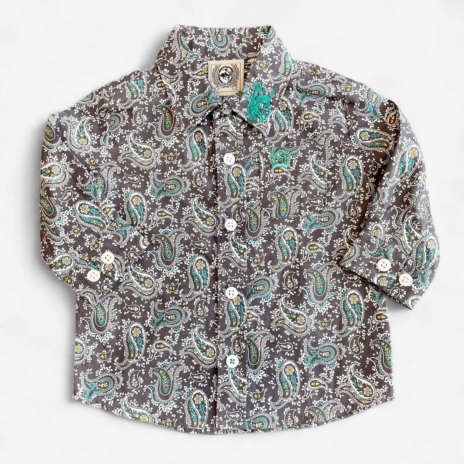 Infant Cinch Pendleton Round-Up Teal Paisley Long Sleeve Button Up