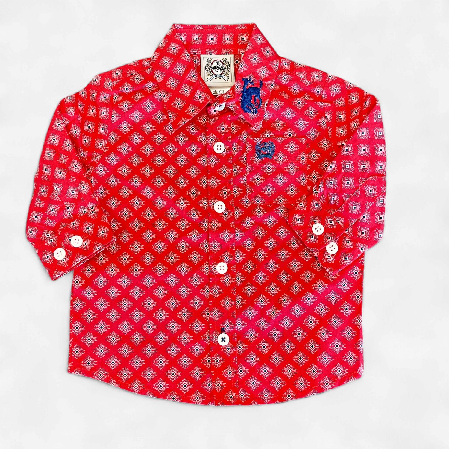 Infant Cinch Pendleton Round-Up Red  Diamond Long Sleeve Button Up