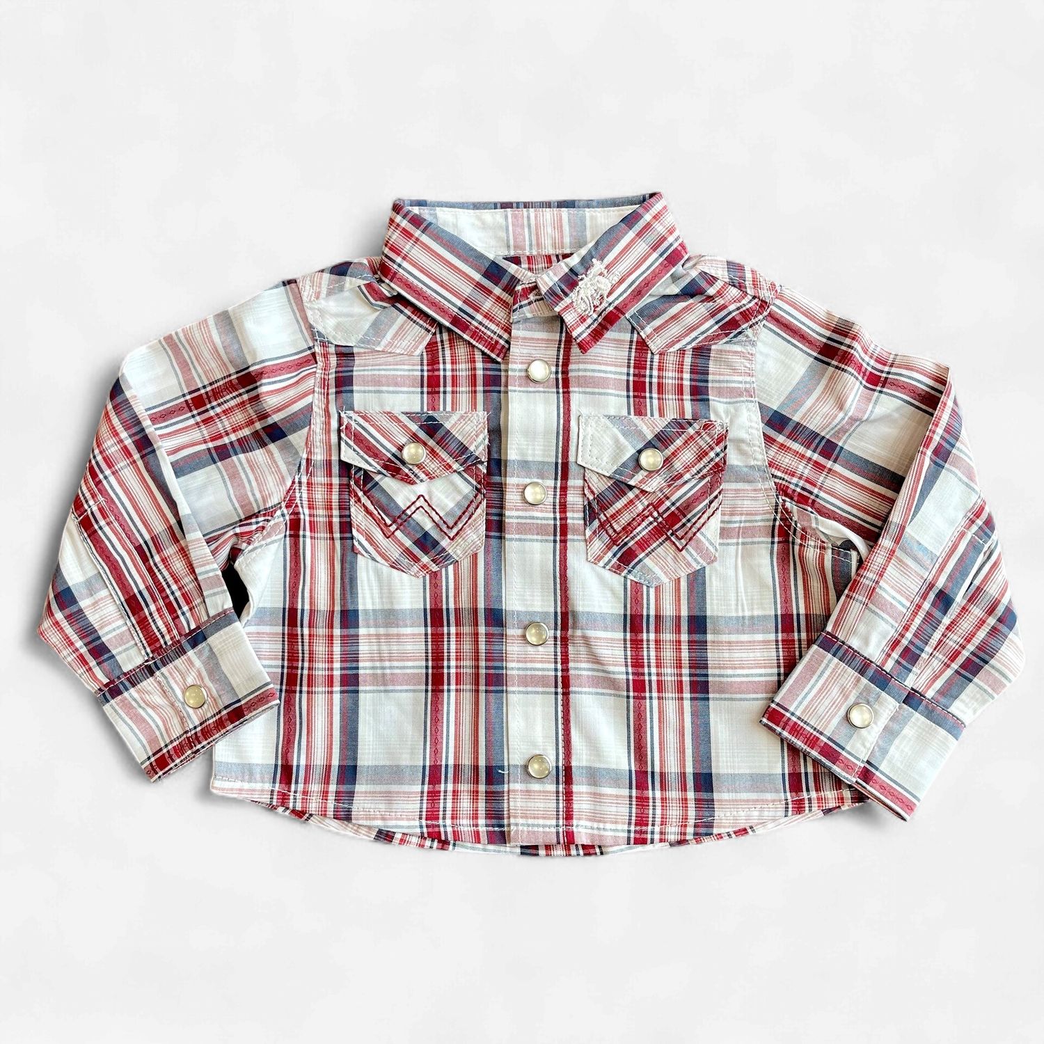 Infant Wrangler Pendleton Round-Up Red Plaid Long Sleeve Snap