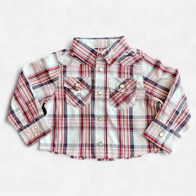 Infant Wrangler Pendleton Round-Up Red Plaid Long Sleeve Snap