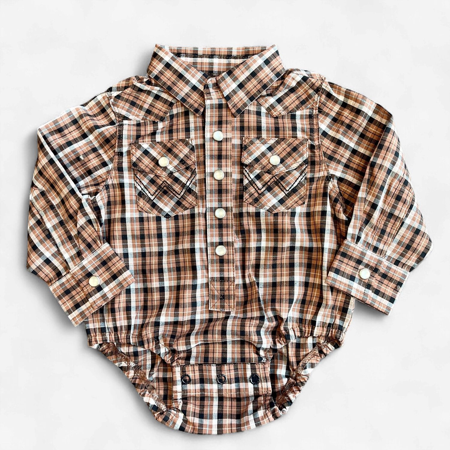 Infant Wrangler Pendleton Round-Up Brown Plaid Long Sleeve Onesie