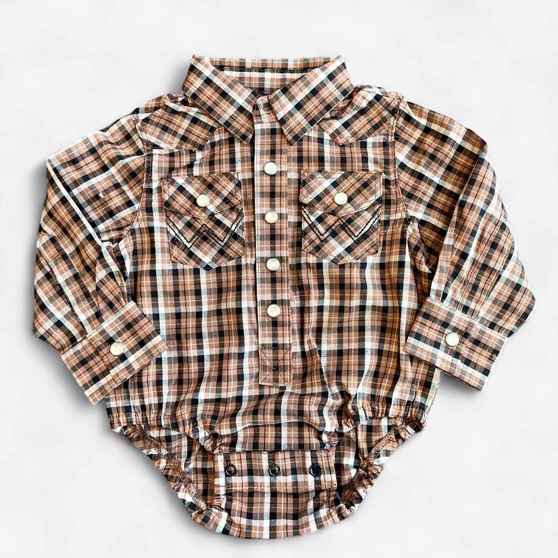 Infant Wrangler Pendleton Round-Up Brown Plaid Long Sleeve Onesie
