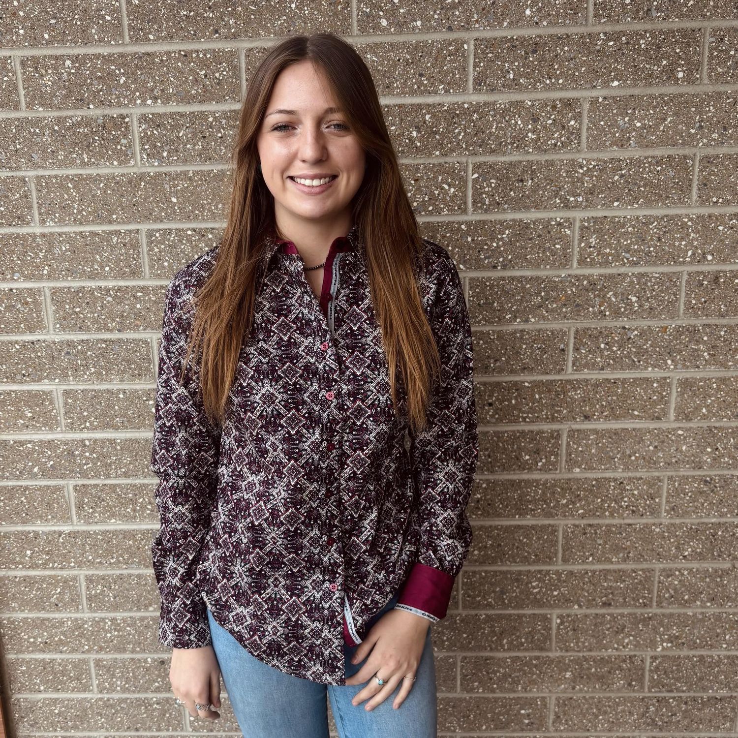Ladies Cinch Pendleton Round-Up Cranberry Diamond Long Sleeve Button Up
