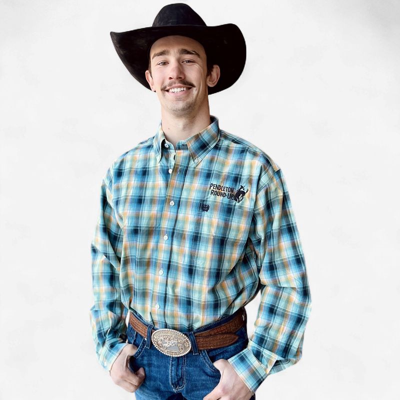 Men's Cinch Pendleton Round-Up Green Plaid Long Sleeve Button Up