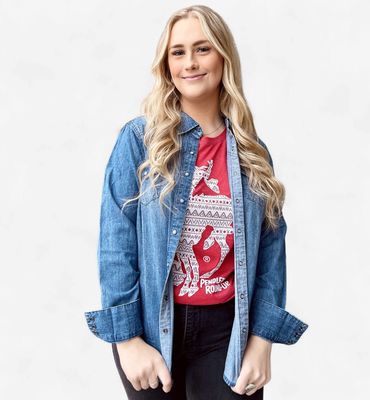 Ladies Cruel Pendleton Round-Up Denim Chambray Long Sleeve Snap