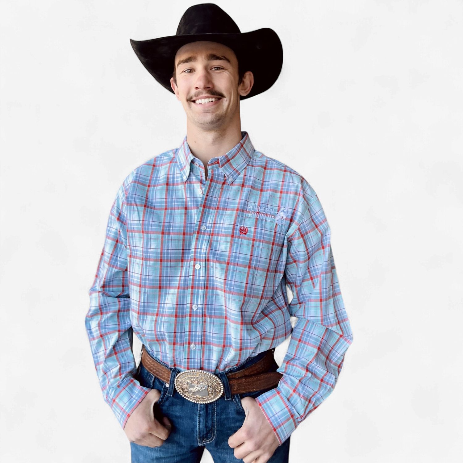 Men's Cinch Pendleton Round-Up Aqua Plaid Long Sleeve Button Up