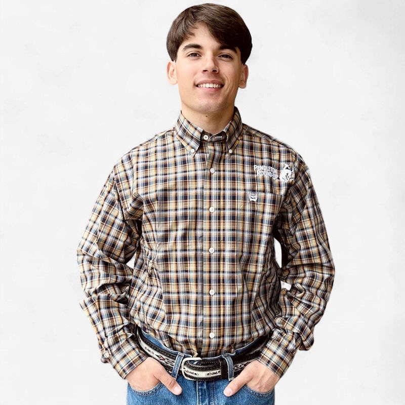 Men's Cinch Pendleton Round-Up Brown Plaid Long Sleeve Button Up