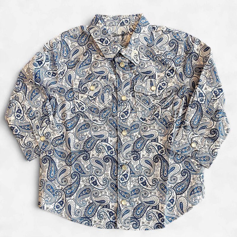 Toddler Wrangler Pendleton Round-Up Blue Paisley Long Sleeve Snap