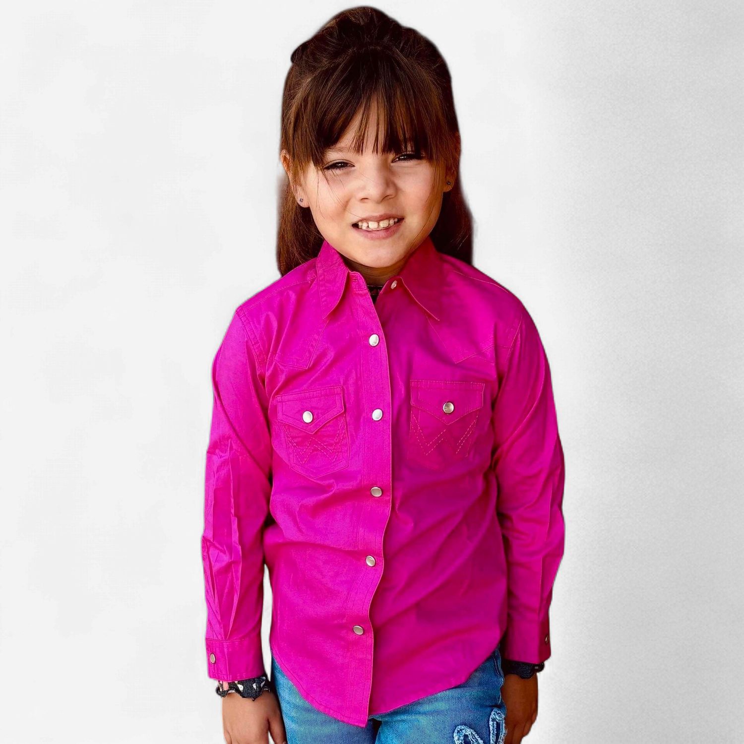 Youth Girls Wrangler Pendleton Round-Up Pink Long Sleeve Snap