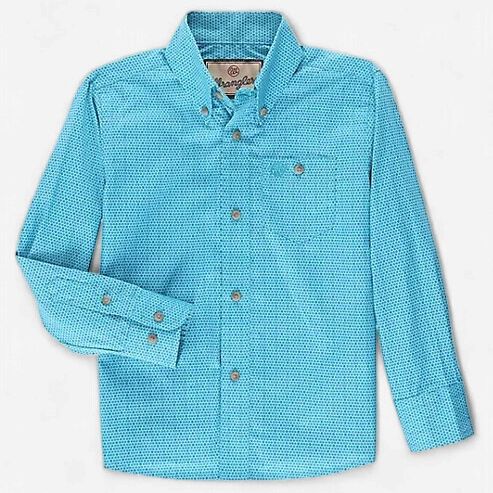 Youth Wrangler Pendleton Round-Up Blue Dot Long Sleeve Button Up