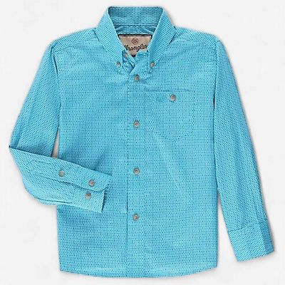 Youth Wrangler Pendleton Round-Up Blue Dot Long Sleeve Button Up