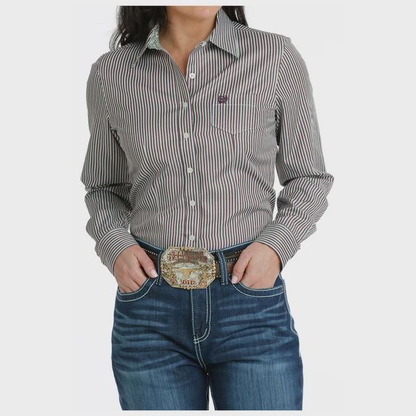 Ladies Cinch Pendleton Round-Up Teal and Purple Stripe Long Sleeve Button Up